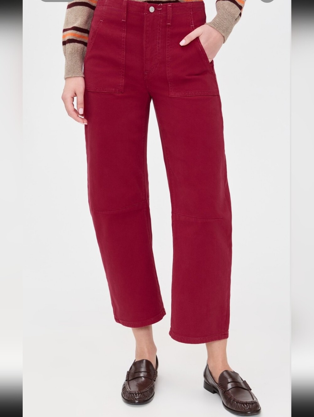 Women's Burgundy Wide-Leg Utility Jeans